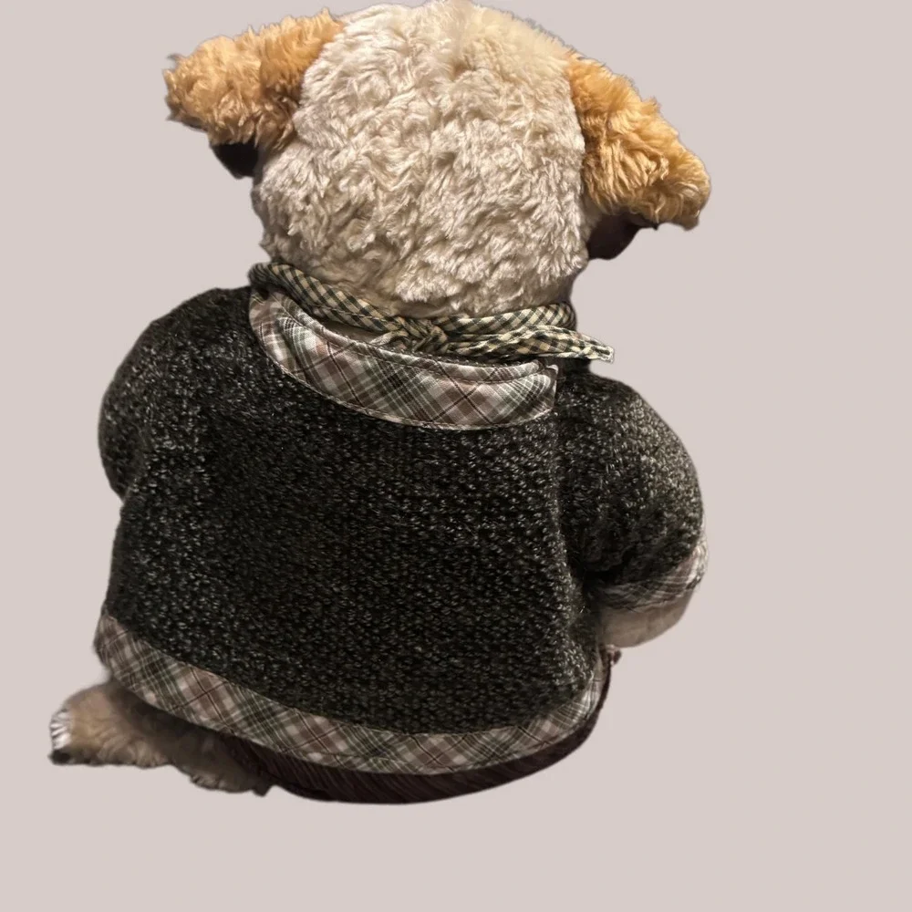 Vintage Y2K Hugfun Dog Plush Corduroy Overalls Green Plaid‎ Scarf Stuffed Animal